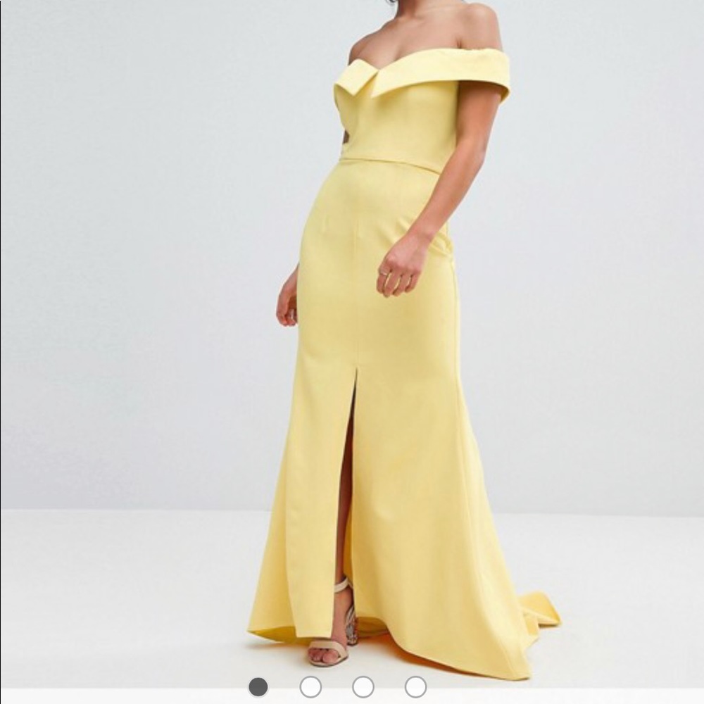 Yellow Bardot Maxi/Gown Petite thigh split & train